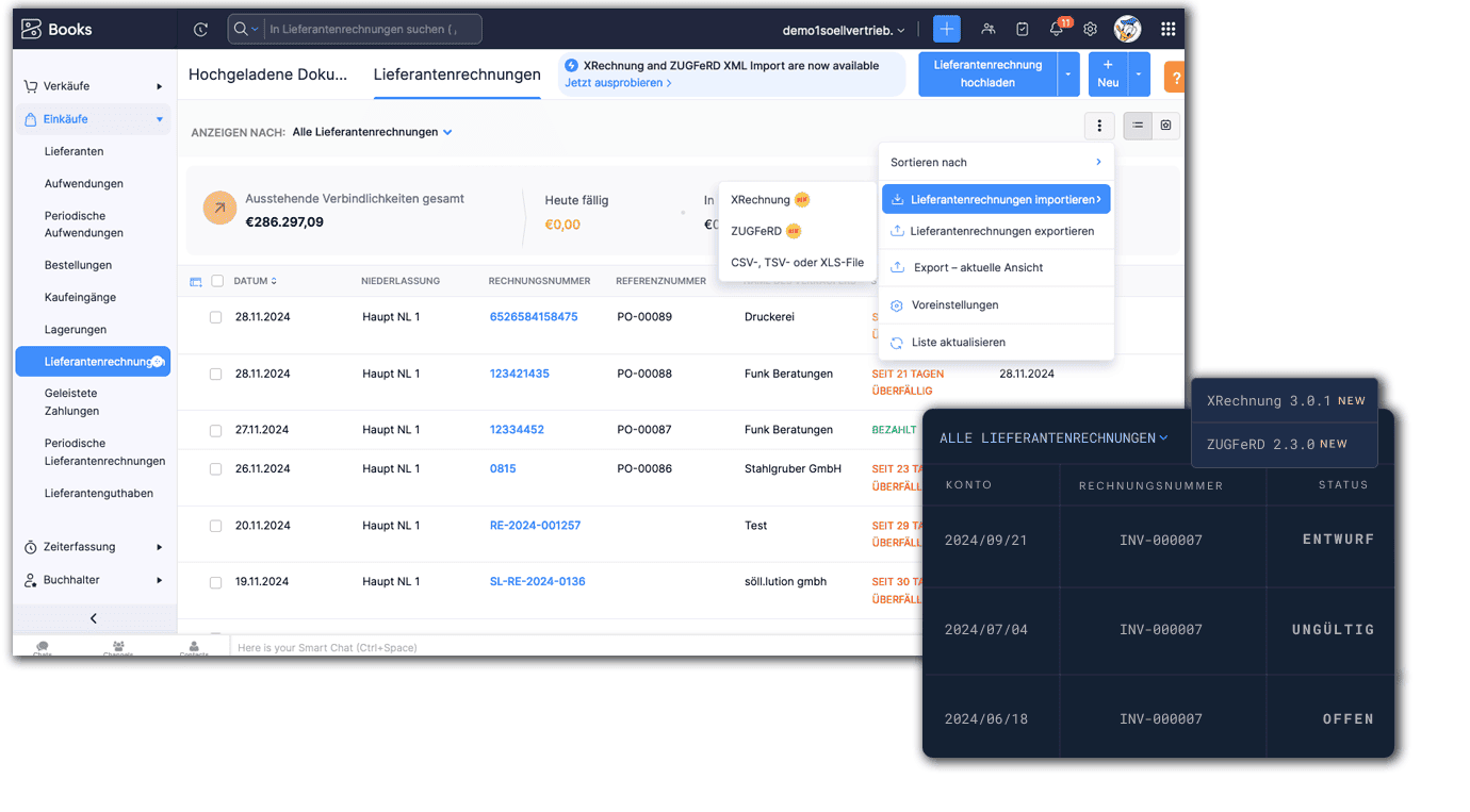 Zoho Books XML-Rechnungsimport