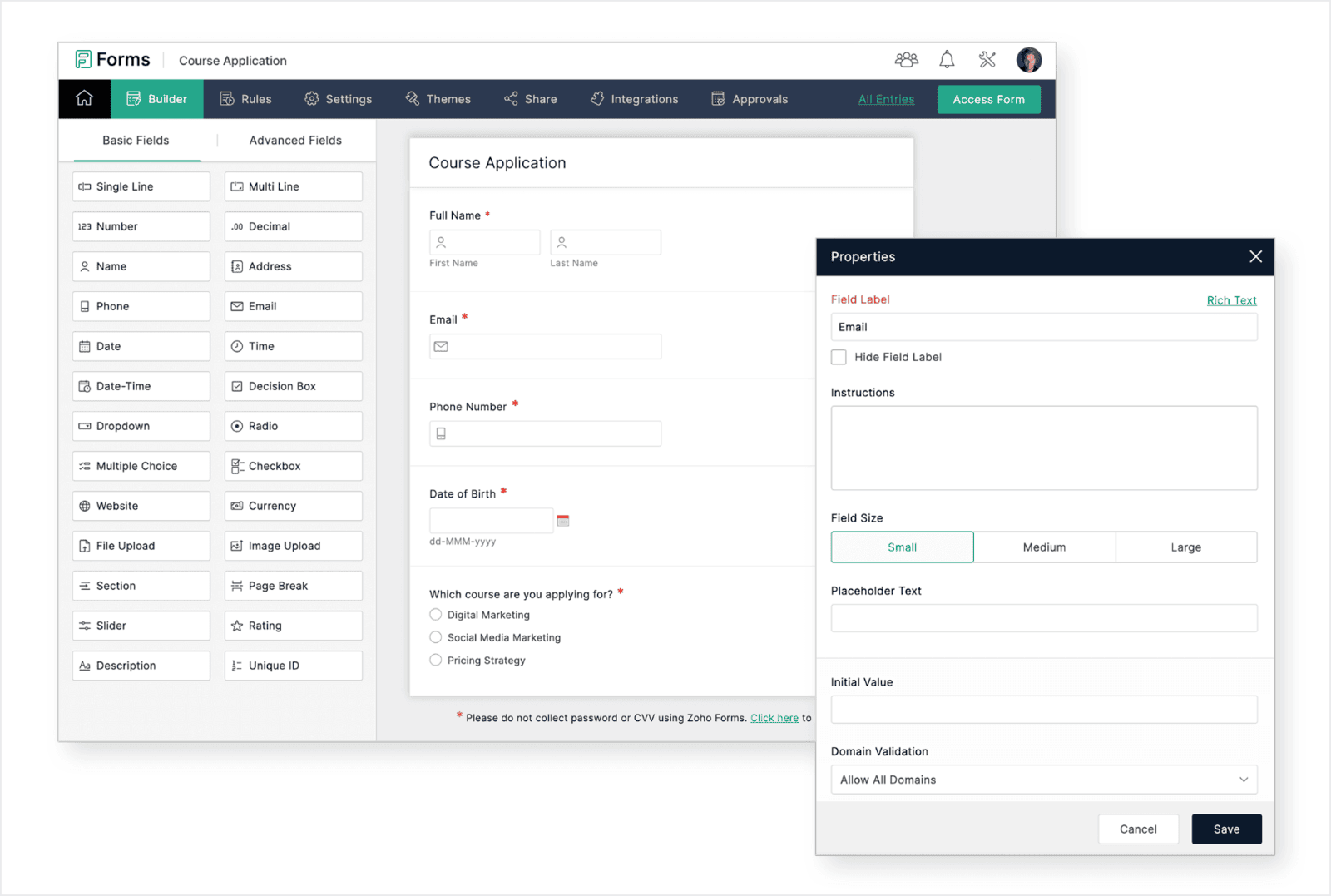 Zoho Forms Online Formular