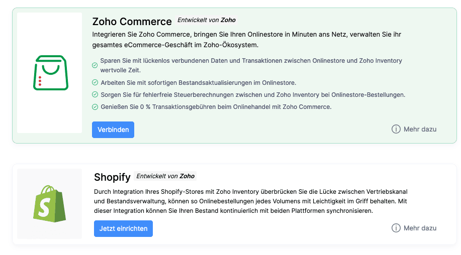 Zoho Inventory Shopanbindung