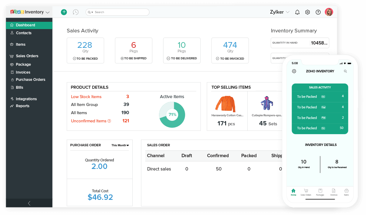 Zoho Inventory Dashboard