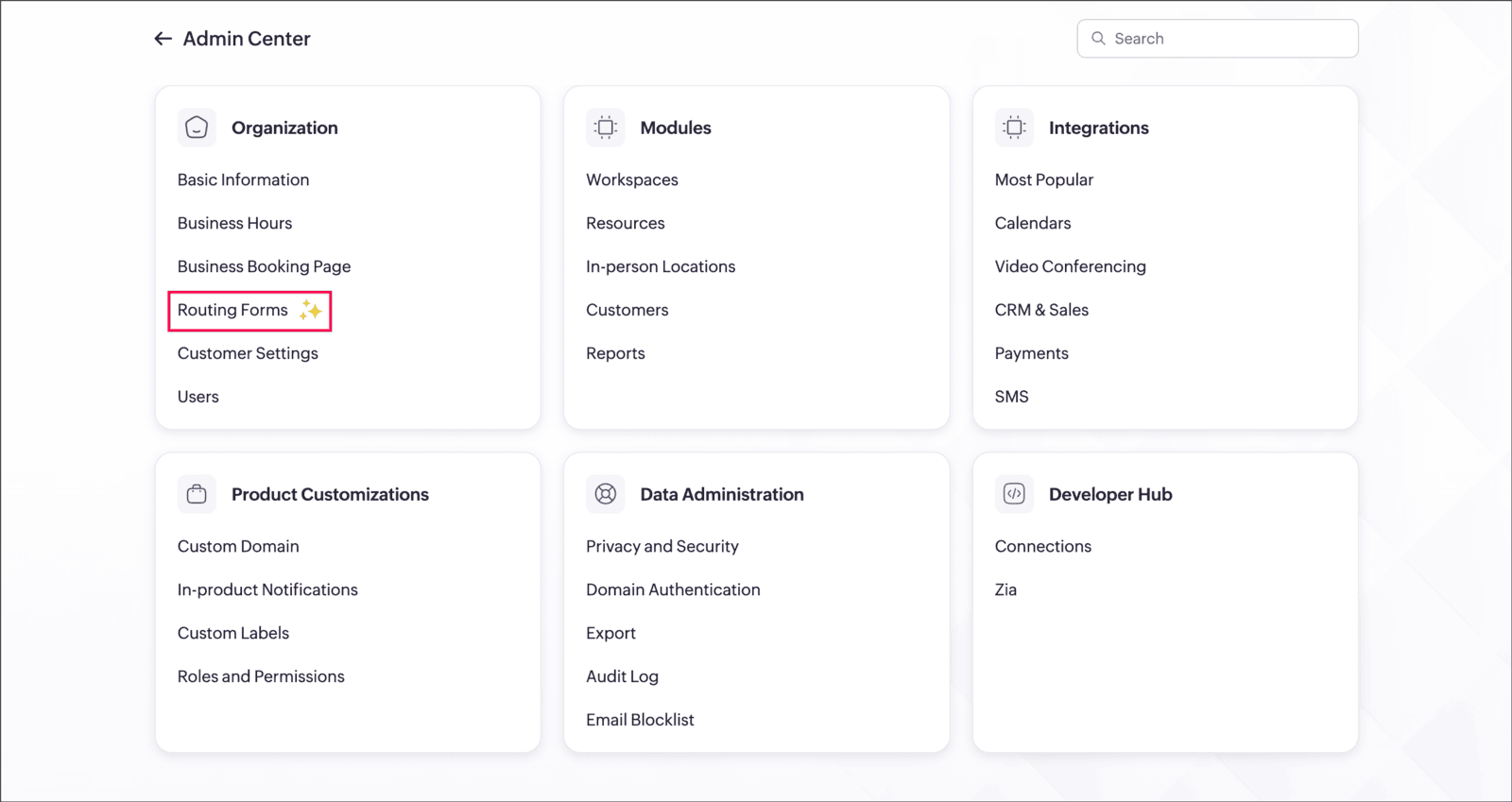 Admin Center > Routing Forms