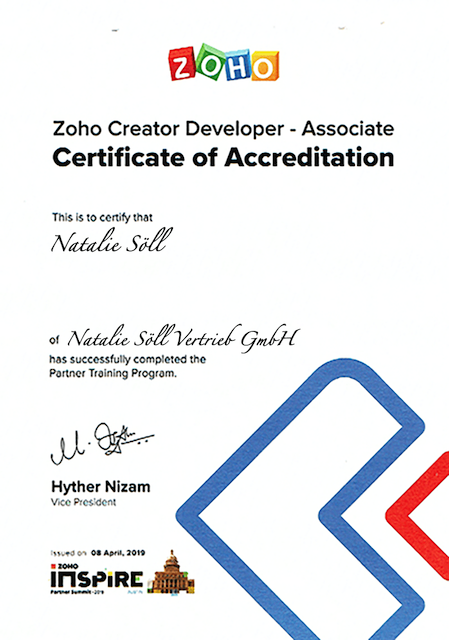 Zoho Creator Zertifikat